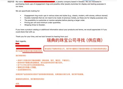 瑞典珠宝公司供应商询盘